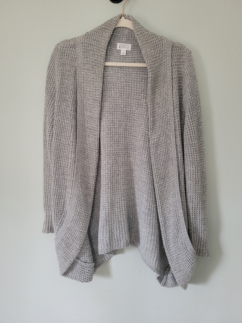 Open-Front Knit Cardigan in Light Gray - Market & Spruce - Size Medium